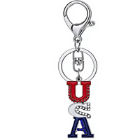 Porte-clés Rétro Style Cowboy Western avec Pendentif Lettre USA en Strass Scintillants, Breloque de Sac Tendance pour Femme, Bijou de Mode