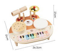 Ensemble d'instruments de musique en bois naturel sûr pour tout-petits, table de jeu de percussion 5-en-1 avec piano, hochet, tambours et cymbales, jouet sensoriel