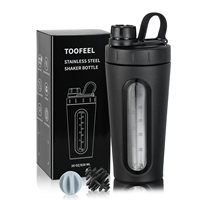 Bouteille shaker haut de gamme pour substitut de repas, shaker à protéines avec couvercle en acier inoxydable et corps en plastique, bouteilles shaker en acier inoxydable à paroi simple