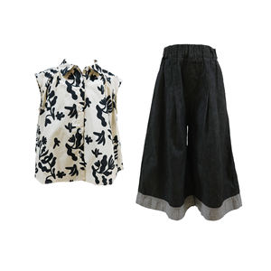 Completi Casual <span class=keywords><strong>per</strong></span> <span class=keywords><strong>Ragazze</strong></span> Camicia Floreale Bianca e Nera Jeans <span class=keywords><strong>Neri</strong></span> 100% Cotone Maniche a Farfalla - Product Image 2