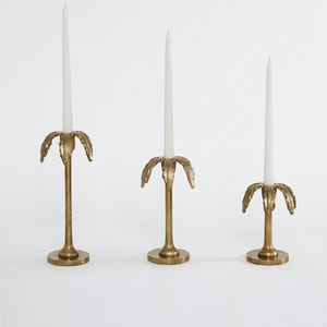 Ensemble de bougeoirs Twilight Collect en laiton, design palmier, 3 tailles, décoration d'intérieur, support métallique durable avec bougie blanche incluse - Product Image 1
