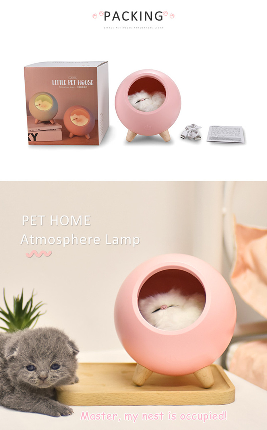 Cat House Night Light Touch Dimming LED Mini Cat Lamps Kids Bedroom Christmas Decor Holiday Gift