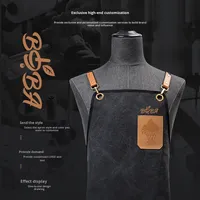 Tablier en toile épaisse personnalisé avec logo, unisexe, style bavoir à manches, vêtement de travail lavable, réutilisable, durable KM pour les cafés, les salons de thé