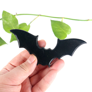 Vente en gros de sculptures d'animaux en pierre précieuse de cristal Reiki, chauve-souris en obsidienne noire pour la décoration - Product Image 3