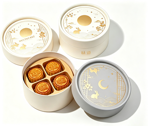 Boîte à gâteaux de lune ronde avec motif lapin en feuille d'or, emballage en tube de papier - Product Image 5