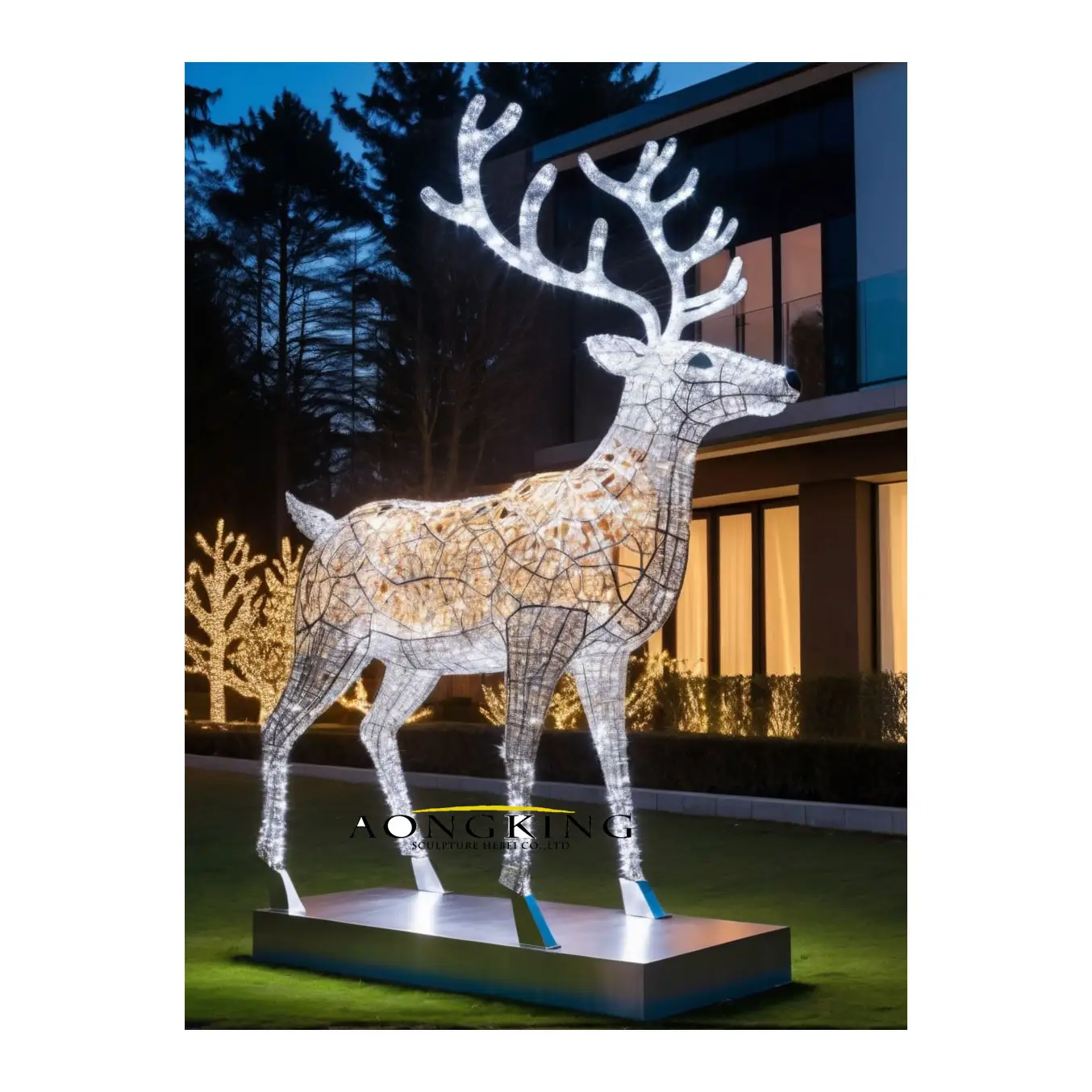 Tinsel Lamp 3d Sculpture Christmas Reindeer Outdoor Art Decor