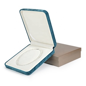 Elegant Handmade Teal PU Leather Pearl Necklace <b>Box</b> Rectangle Shape for Stylish Jewelry Storage - Product Image 1