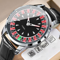 Montre de luxe pour homme de haute qualité, style casino, boîtier en acier inoxydable, cadran rotatif automatique lumineux, étanche 3 ATM, bracelet en cuir
