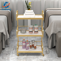 Mobilier de salon de beauté moderne cadre en métal or blanc chariot de salon 4 roues de luxe de haute qualité