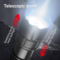 Lampe torche tactique rechargeable à LED super lumineuse, zoom réglable, corps en aluminium, avec charge USB, pour la défense personnelle