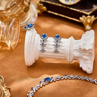 Parure de bijoux vintage en laiton avec zircon bleu bleuet romantique, motif branche et feuille de vigne, collier, boucles d'oreilles, bague et bracelet, cadeau sexy pour femme