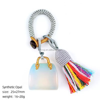 Porte-clés en pierre semi-précieuse naturelle, quartz rose, accessoires de voiture et de vêtements créatifs tissés à la main, pendentifs en cristal pour cadeau