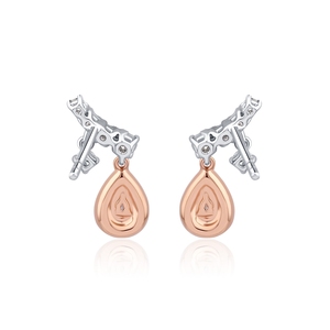 Exquisito Pendiente de oro blanco y rosa de 18 quilates, joyería de tuerca de diamante Rosa Natural Real para mujer - Product Image 3