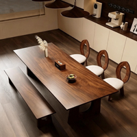 Table à manger en noyer d'Amérique du Sud, style traditionnel antique, carrée, 6 places, stable et durable, en bois massif, pieds en forme de U
