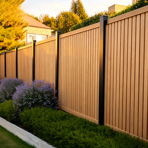 <span class=keywords><strong>Panneaux</strong></span> de clôture tubulaires 3D 5mm 1.5x2.5 et portes extérieures en WPC de 3m de long, couleur noyer, pour jardin, cour arrière et enclos pour chien - Product Image 5