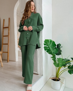 Conjunto de Pijamas Femininos de Algodão Enyami Boutique Primavera Outono Nova Moda Roupas de Casa Casual Coordenadas - Product Image 4