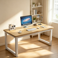 Escritorio de Computadora Moderno y Sencillo con Superficie de Madera y Estructura de Metal Blanco para Oficina en Casa o Estudio
