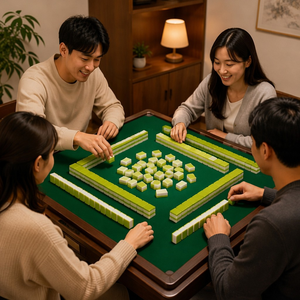 Juego de Mahjong Americano Acrílico de Cuatro Capas Premium con Base Verde Lima Estilo Preppy y Diseño Chinoiserie de Paraguas, Monos y Ventanas de Viento - Product Image 6