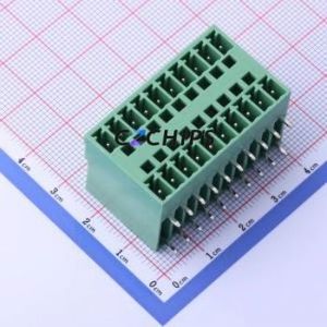 DB2ERH-3.81-2*10P-GN Plug-in Terminal Block Bent Lead Through Hole,P=3.81mm Board-to-Board / Socket - Closed 2x10P 3.81mm Green - Product Image 1