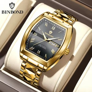 BINBOND B355 355 reloj de acero inoxidable para hombre, botón pulsador de moda de lujo, cierre oculto, resistente al agua, luminoso, fecha, <span class=keywords><strong>semana</strong></span>, reloj para mujer - Product Image 5
