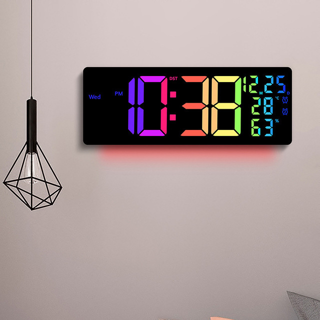 17" Large Digital Alarm Clock with 11 Colors Dynamic RGB Display LED Wall Clock with Color Changing Dual Alarm Room Decor