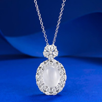 S925 Silber eingelegte Natur schaum Jade High Ice 8*10mm eiförmige Chalkon Anhänger Blumen Design Halskette