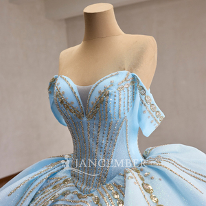 Rsm261094 Romantic Shoulder Crystal Bow Strap Sky Blue Chiffon <b>Ball</b> <b>Gown</b> Quinceanera Party Dress Built-in Bra Natural Sweet 16 - Product Image 4