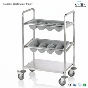 Carrito de Cubiertos de Acero Inoxidable 201/304 con 2 Dispensadores de Cubiertos, Estante Inferior y Ruedas Giratorias para Restaurante y Hotel - Product Image 1