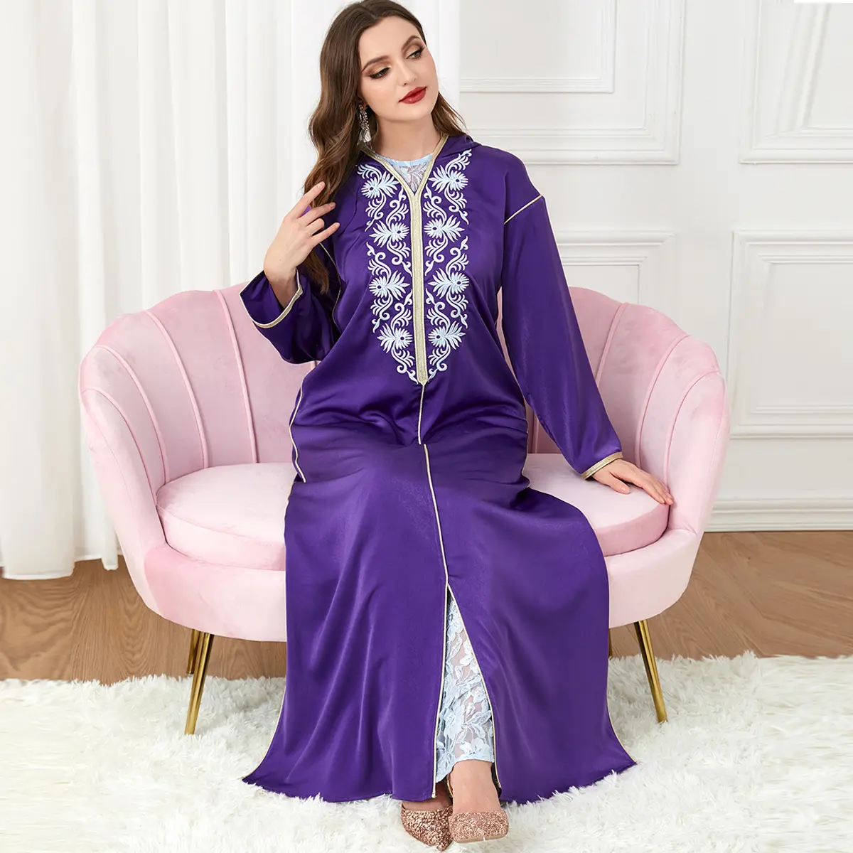 Muslimische Kleidung Hersteller individuelle Stickerei Djellaba marokkanische Femme Dubai Kaftan Jalabiya