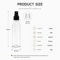 Flacon pulvérisateur transparent en PET durable de 150 ml (5 oz) avec pulvérisateur fin noir, rechargeable, pour voyage, pour soins de la peau et tonique