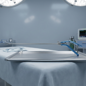 Porte-aiguille de type Storz pour chirurgie laparoscopique, en aluminium, manche bleu. - Product Image 2