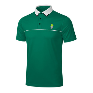 Polo à manches courtes vert ou personnalisé pour homme, logo de golf brodé, séchage rapide, polyester tricoté, vêtements de sport décontractés - Product Image 1