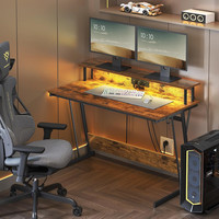 Escritorio de Juegos Moderno con Luces LED y Tomas de Corriente, Mesa para Computadora para 2 Monitores, 60 x 120 x 76 cm, para Oficina en Casa