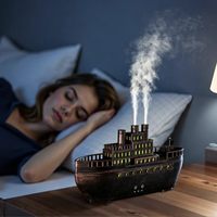 Diffuseur d'huiles essentielles YS Simulation Rétro Bateau à vapeur, machine d'aromathérapie de bureau à télécommande, ultrasonique à forte brume