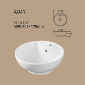 Lavabo Art Basin A040 de 480x430x150mm, Cerámica Blanca para Encimera - Product Image 2