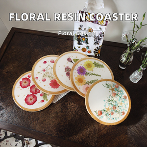 New Custom Round Dried Flower Resin <b>Coaster</b> Starfish Plant <b>Drink</b> Tea Cup Wooden <b>Coasters</b> Mats & Pads - Product Image 2