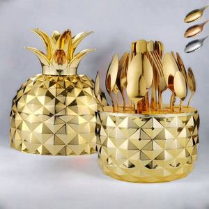 Juego de Cubiertos Occidentales de Alta Gama de 24 Piezas, Diseño de Piña, Carcasa de ABS, Estilo Moderno, Sostenible, Regreso a Clases, Cubiertos de Acero Inoxidable - Product Image 2