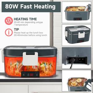 1.8L 電気ランチボックス 60W 食品加熱 12V-24V 2-in-1 ポータブルフードウォーマーヒーター 車/トラック/家庭用 自己加熱ボックス - Product Image 2