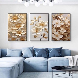 Luxury Elegant White Floral Triptych Set of 3 <strong>Framed</strong> <strong>Botanical</strong> Oil Painting <strong>Prints</strong> Suitable for Elegant Interior Decor Painting - Product Image 4