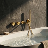 Robinet de baignoire encastré en laiton doré brossé de style américain, installation murale intégrée, ensemble de douche chaud/froid intégré