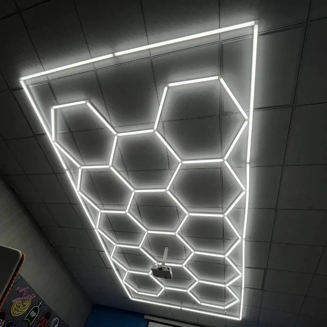 LED Garage Hexagon Light 14 Grids 6500K Bright Honeycomb Light for Workshop Warehouse Car Detailing Shop Exhibition Hall Gym