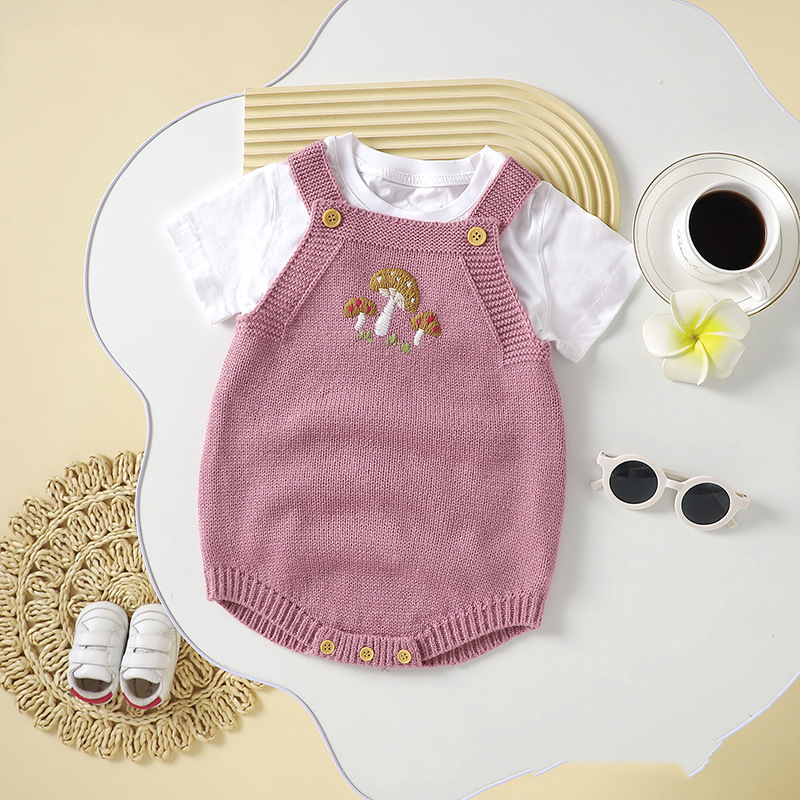 Оптовая продажа, розовый Летний милый комбинезон без рукавов для маленьких девочек, Вязаный комбинезон