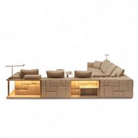 Canapé modulaire en cuir postmoderne 7 places, grand, blanc crème, de luxe, italien, Babylon, avec étagère d'angle