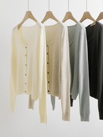 Personnalisé femmes respirant tricoté Cardigan col rond mince à manches longues bas lâche basique pull Cardigan haut court en gros