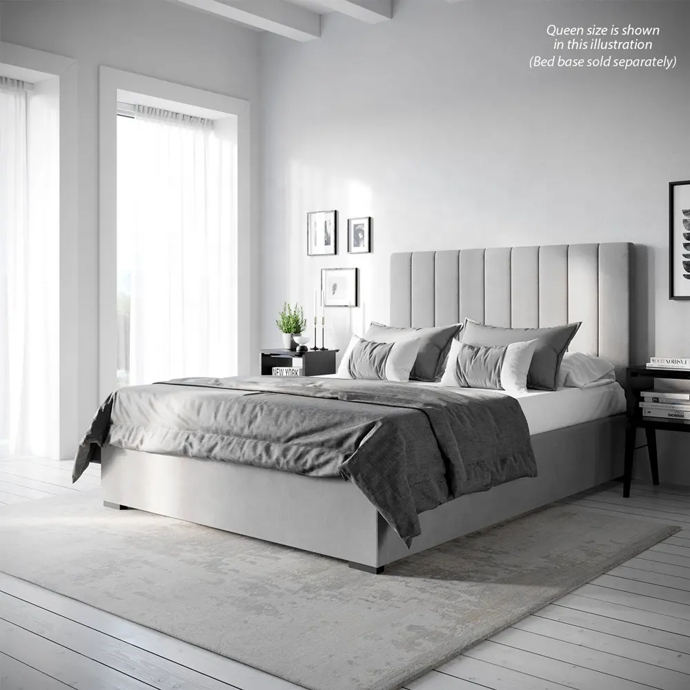 現代の高級デザイン寝室の家具スレート色ベルベット生地フルサイズダブルベッドフレームとプラットフォームヘッドボード