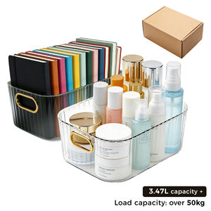 Scatola trasparente e durevole in PET impilabile per cosmetici, organizer da scrivania con design a diamante di lusso per trucco - Product Image 1