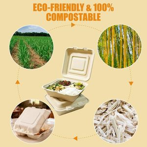 Compostable Disposable 2 <b>Compartments</b> Restaurant Bento <b>Lunch</b> <b>Box</b> to Go Disposable Meal Prep Container - Product Image 2