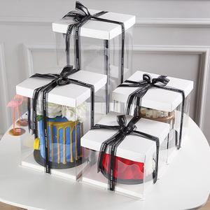 トップセールスクエアバースデーケーキボックス12X12X6食品包装カスタムロゴ卸売透明ベーカリーケーキボックスリボンハンドル付き - Product Image 2