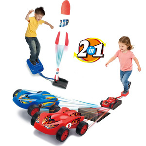 Jouets de sport d'extérieur 2 en 1 : Ensembles de lancement de fusées et de voitures de course avec pompe à pied, voitures en plastique, fusées en mousse et lanceurs à pompe à pied - Product Image 1