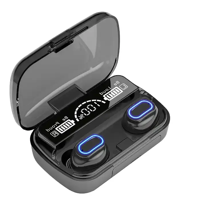 Earphone M1 baru dengan casing pengisi daya 1200mAh, headphone olahraga tahan air IPX7 9D Bass Stereo dengan mikrofon